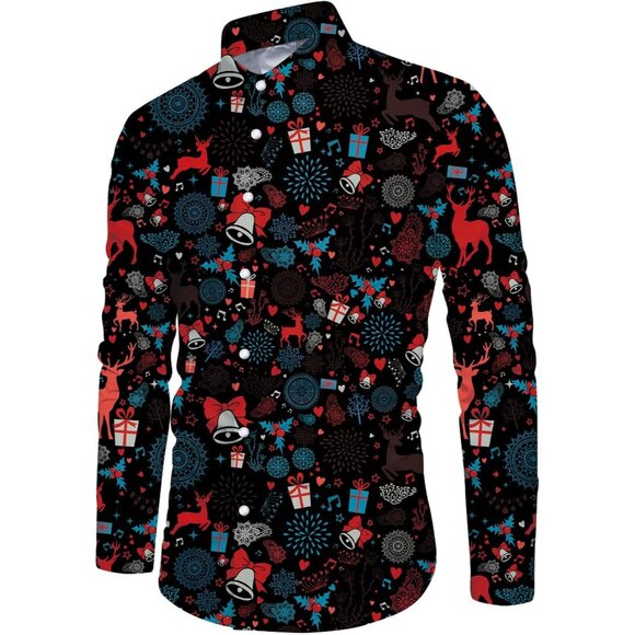 Men's Christmas Style 33 Long Sleeve Button Down Casual Slim Fit Dress Shirts - Picture 1 of 1